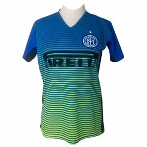 Perelli Boy’s Shirt Blue and Green Striped Big Logo By Remini Soccer Size Large